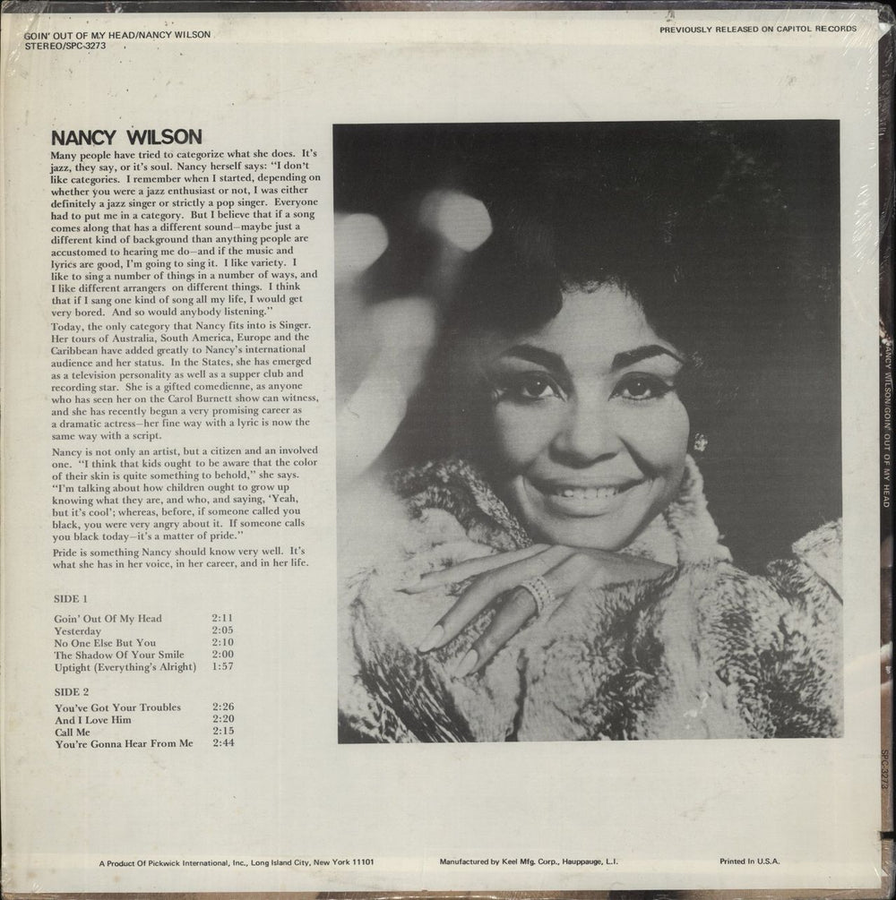 Nancy Wilson (Jazz) Goin' Out Of My Head US vinyl LP album (LP record)