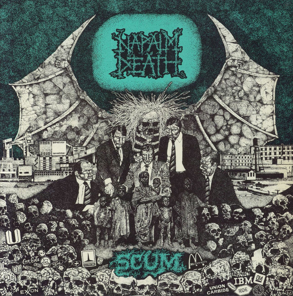 Napalm Death Scum - Green Cover - VG UK vinyl LP album (LP record) MOSH3