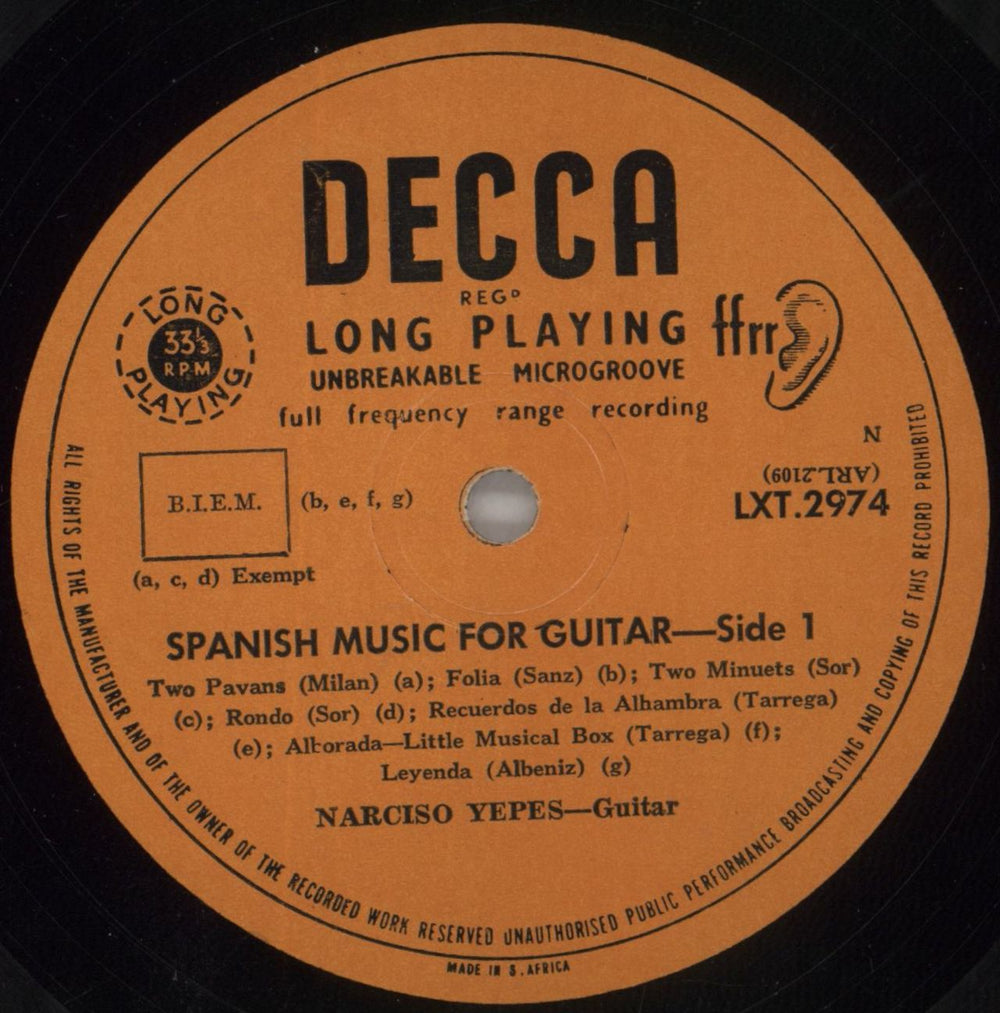 Narciso Yepes Musica Española Para Guitarra South African vinyl LP album (LP record) NDXLPMU861183