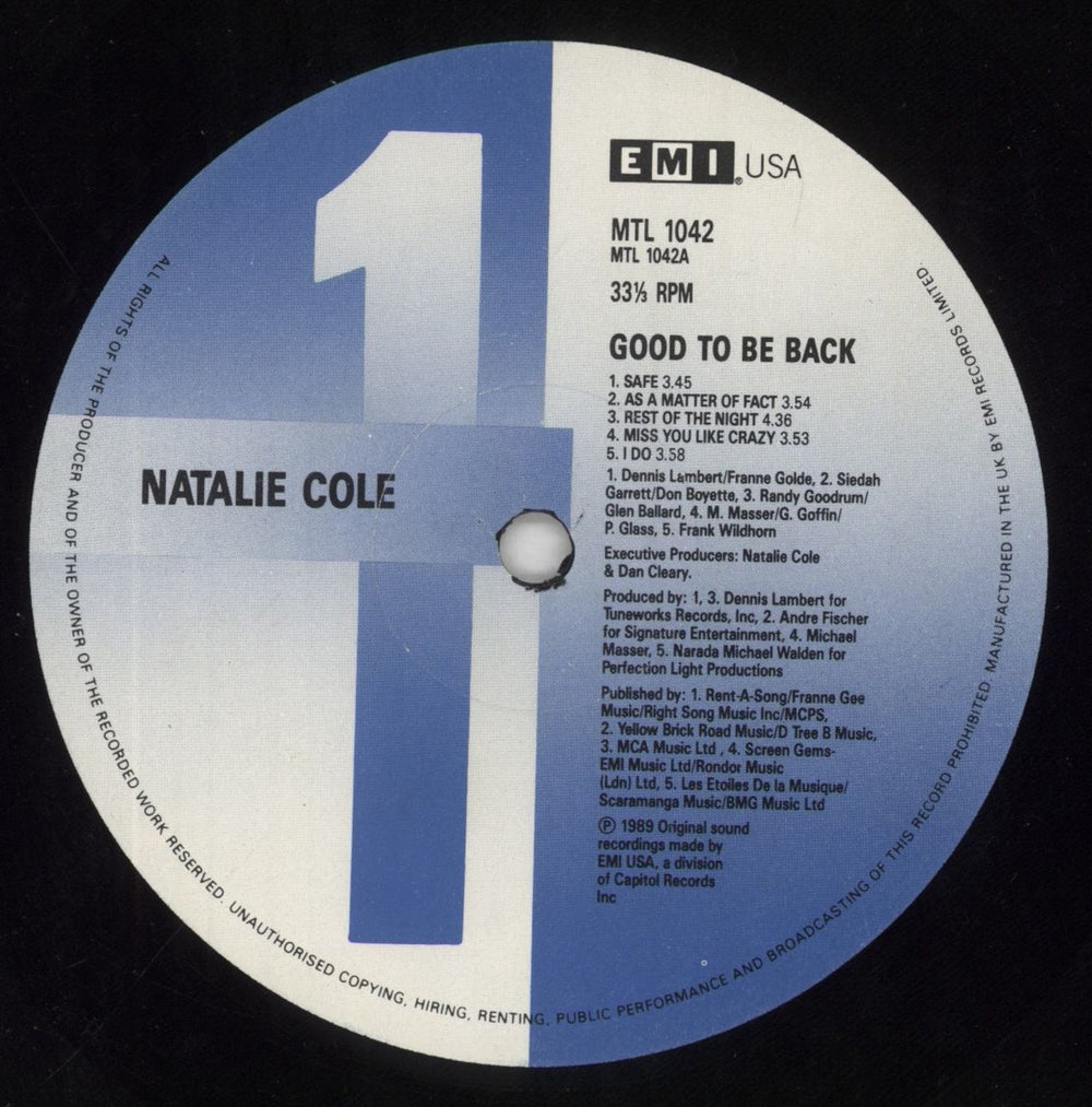 Natalie Cole Good To Be Back UK vinyl LP album (LP record) NCOLPGO298310