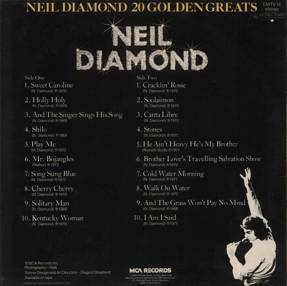 Neil Diamond 20 Golden Greats UK vinyl LP album (LP record)