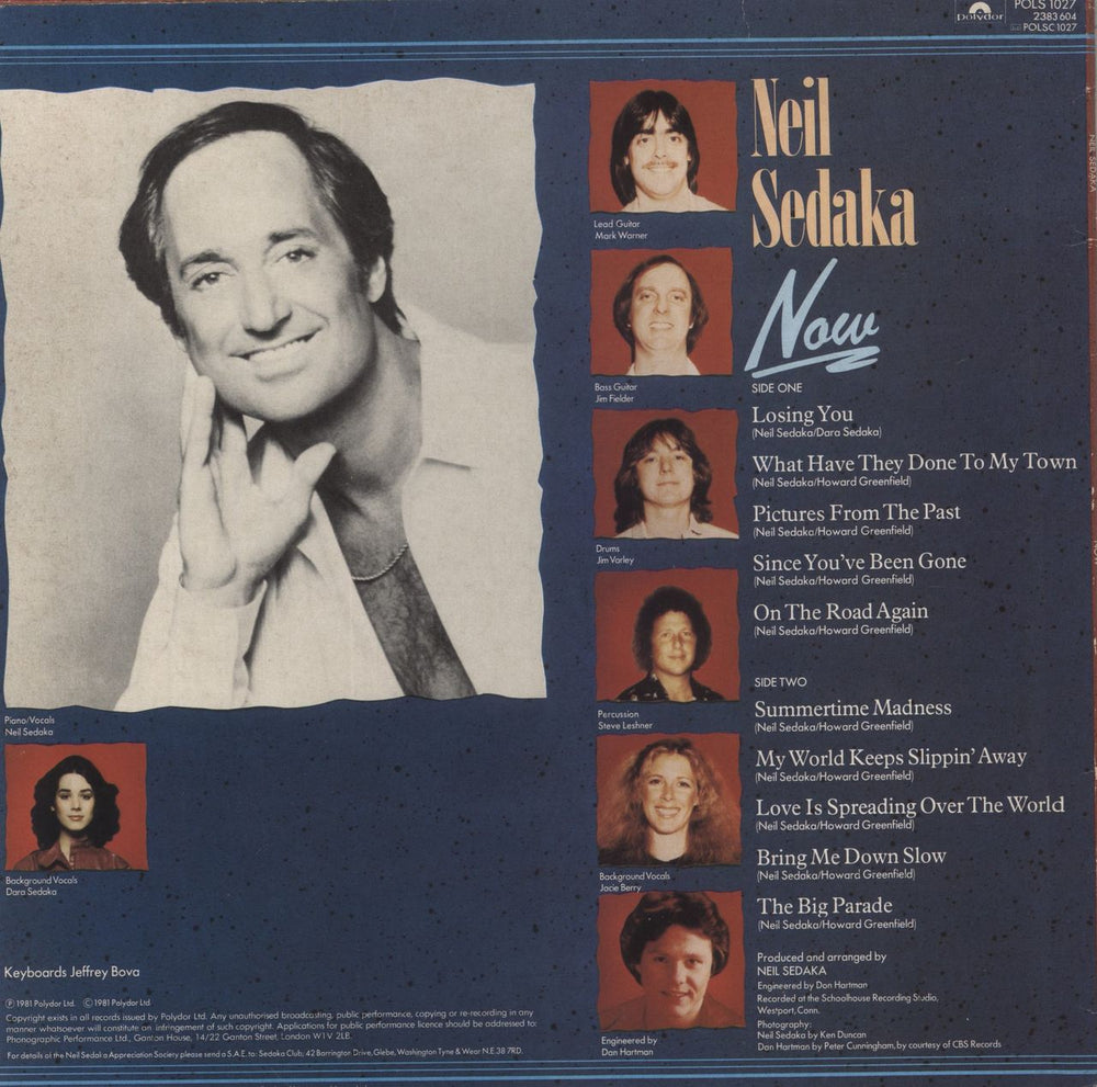 Neil Sedaka Now UK vinyl LP album (LP record)