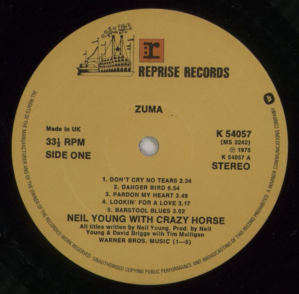 Neil Young Zuma - 1st - Complete - EX UK vinyl LP album (LP record) YOULPZU868314