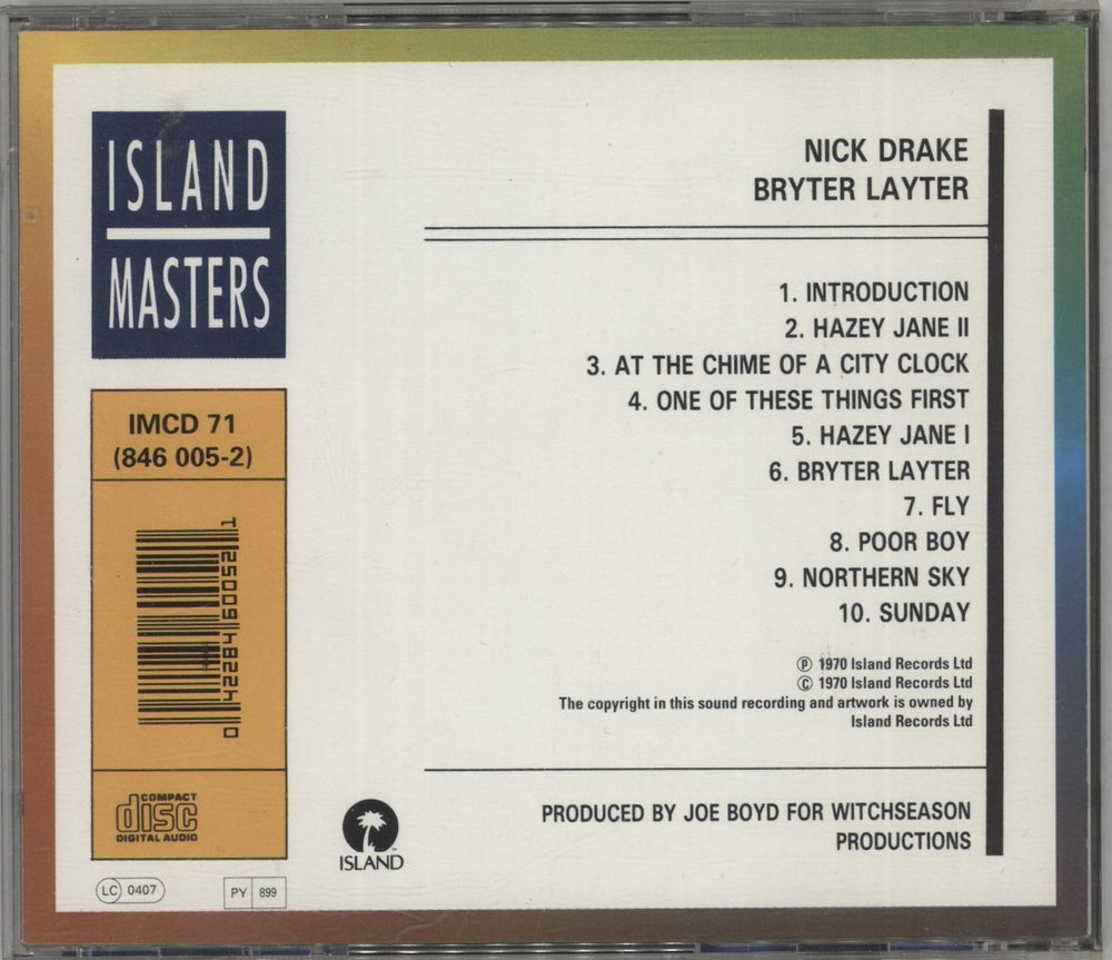 Nick Drake Bryter Layter UK CD album (CDLP) 042284600521