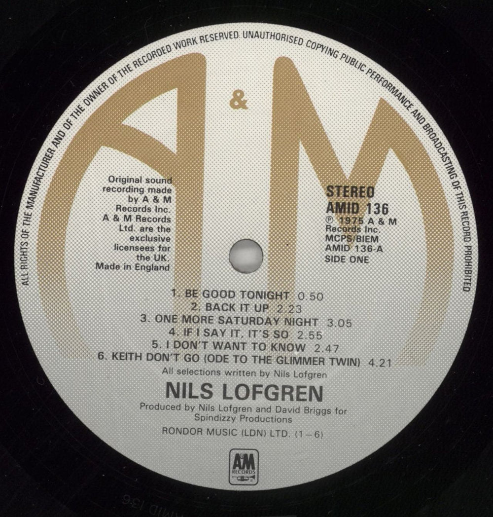 Nils Lofgren Nils Lofgren UK vinyl LP album (LP record) NLSLPNI458409