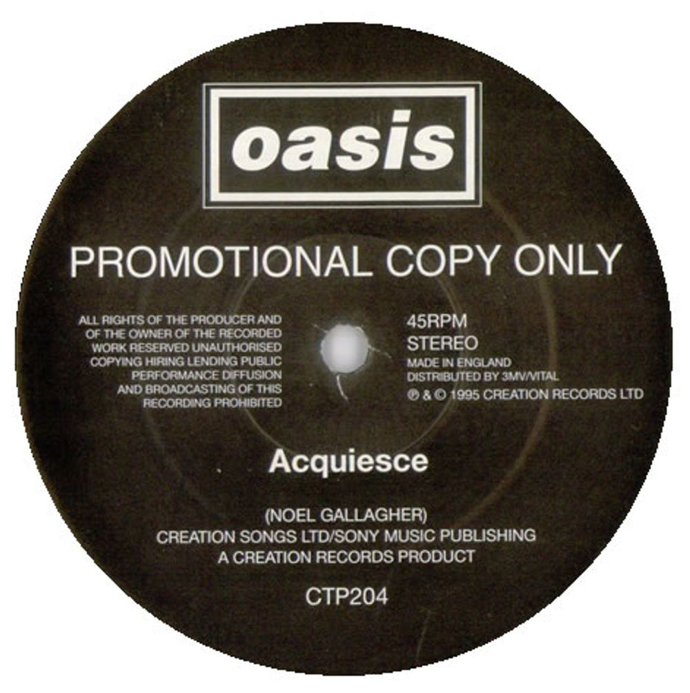 Oasis Acquiesce UK Promo 12" vinyl single (12 inch record / Maxi-single) CTP204