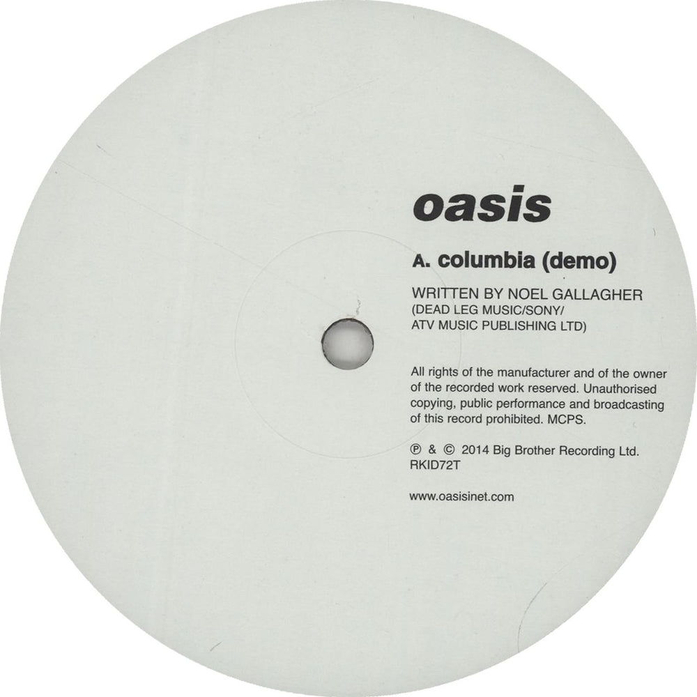 Oasis Columbia (Demo) UK 12" vinyl single (12 inch record / Maxi-single) RKID72T