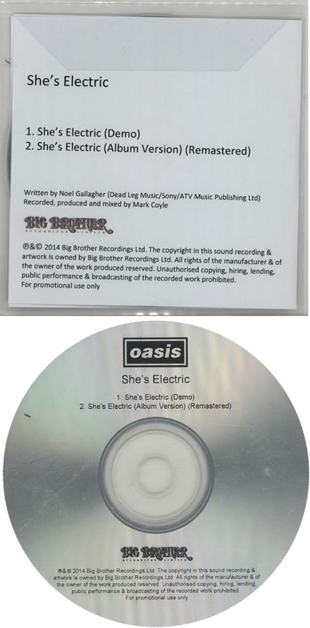 Oasis She's Electric UK Promo CD-R acetate OASCRSH633201