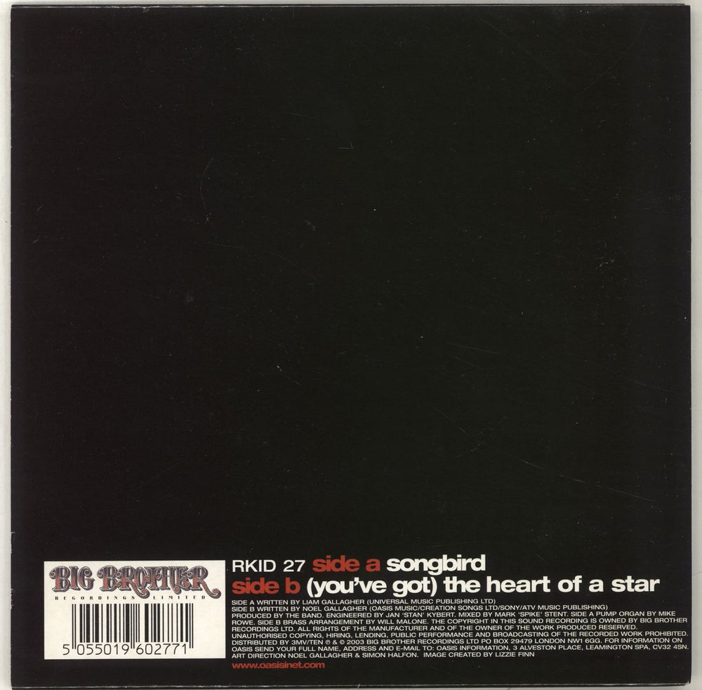 Oasis Songbird UK 7" vinyl single (7 inch record / 45) 5055019602771