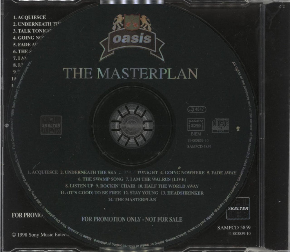Oasis The Masterplan UK Promo CD album (CDLP)