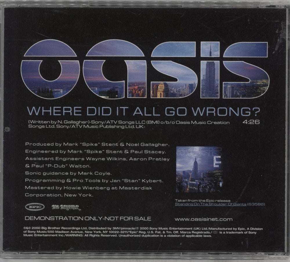 Oasis Where Did It All Go Wrong US Promo CD single (CD5 / 5")