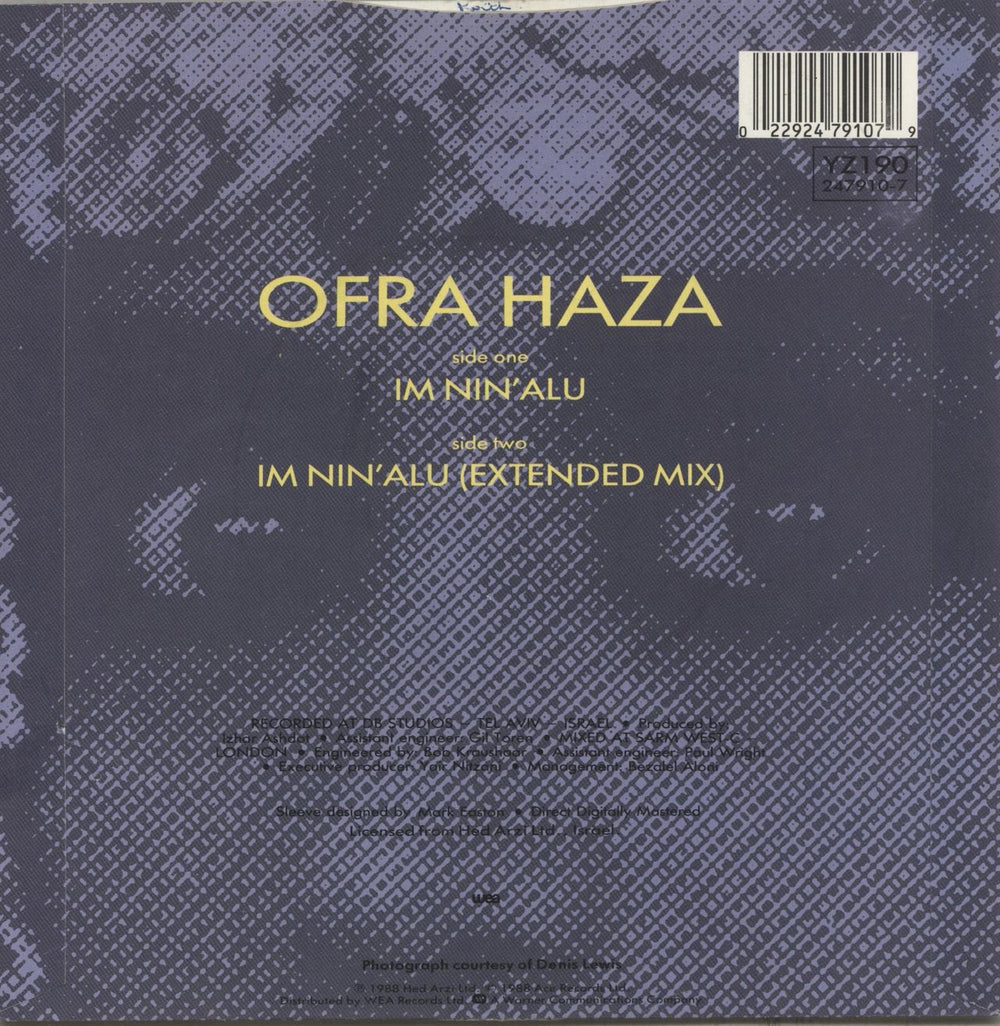 Ofra Haza Im Nin'alu UK 7" vinyl single (7 inch record / 45) 022924791079