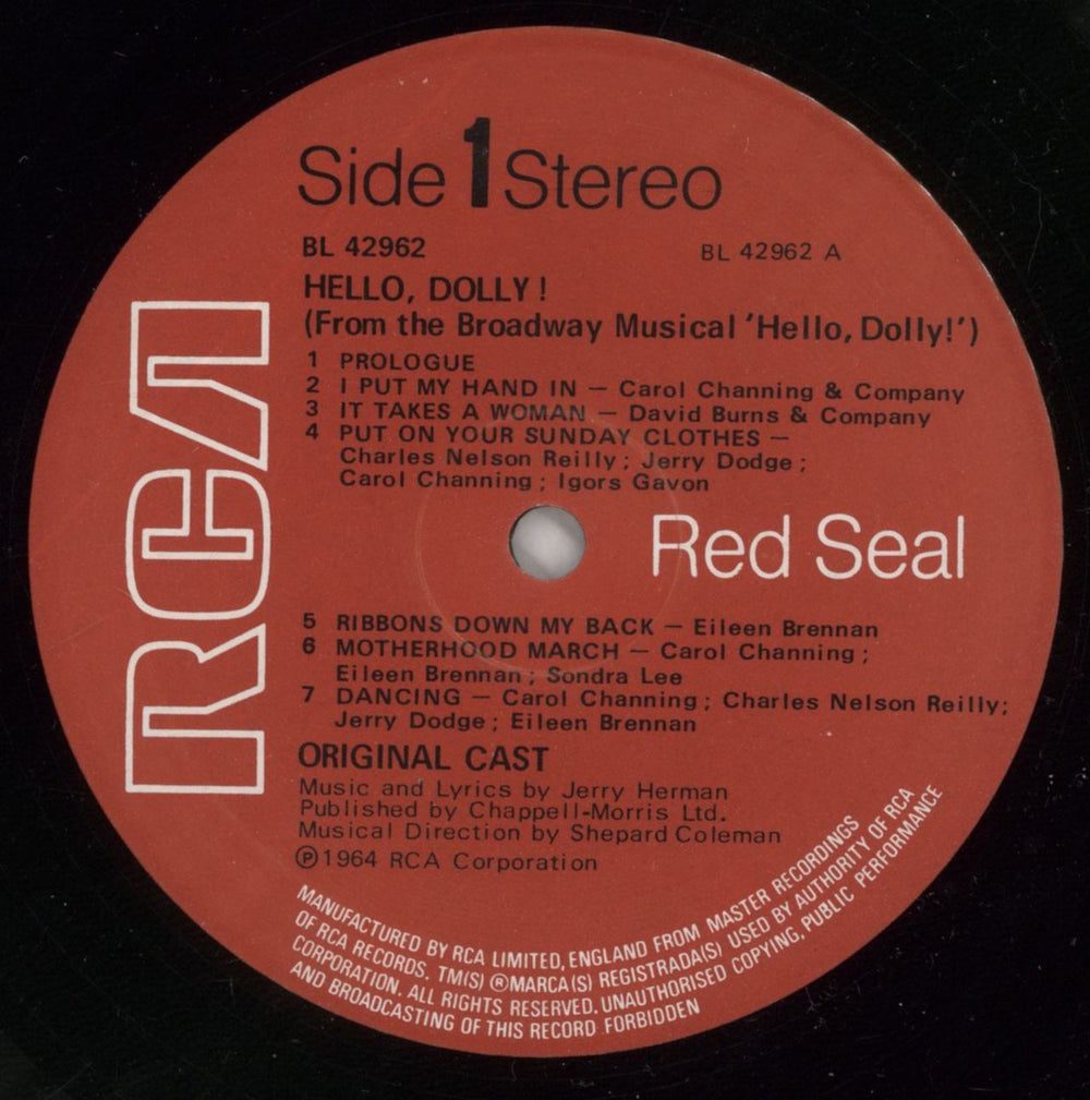 Original Cast Recording Hello, Dolly! UK vinyl LP album (LP record) 1OCLPHE563621