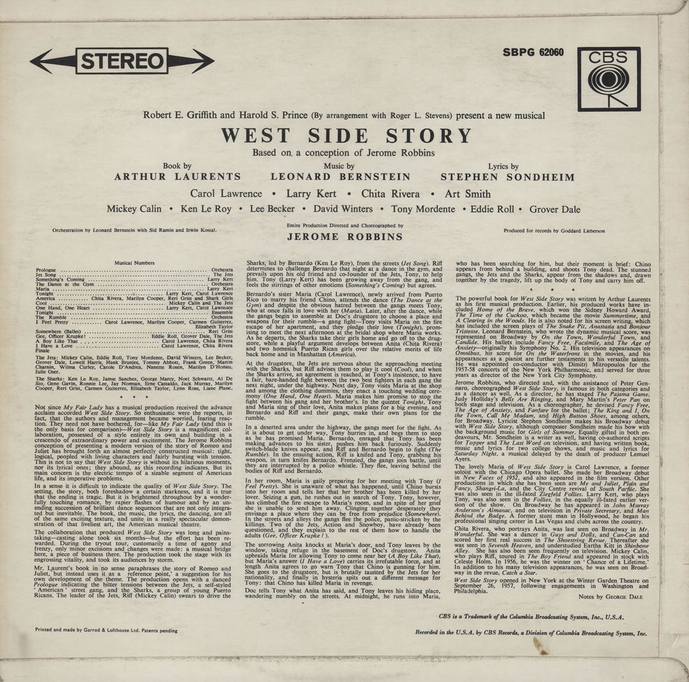 Original Cast Recording West Side Story UK vinyl LP album (LP record)