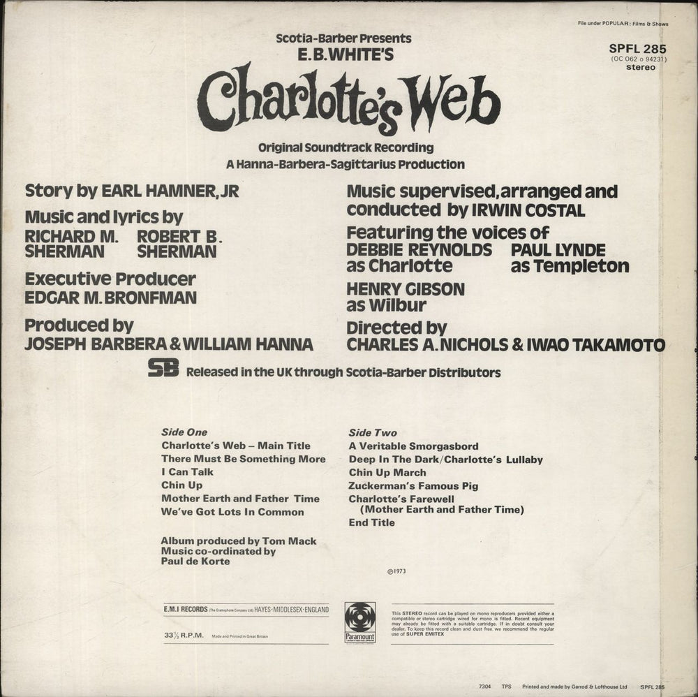 Original Soundtrack Charlotte's Web UK vinyl LP album (LP record)