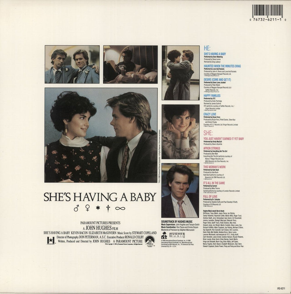 Original Soundtrack She's Having A Baby US Promo vinyl LP album (LP record) 076732621110