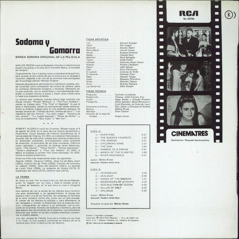 Original Soundtrack Sodoma Y Gomorra Spanish vinyl LP album (LP record)