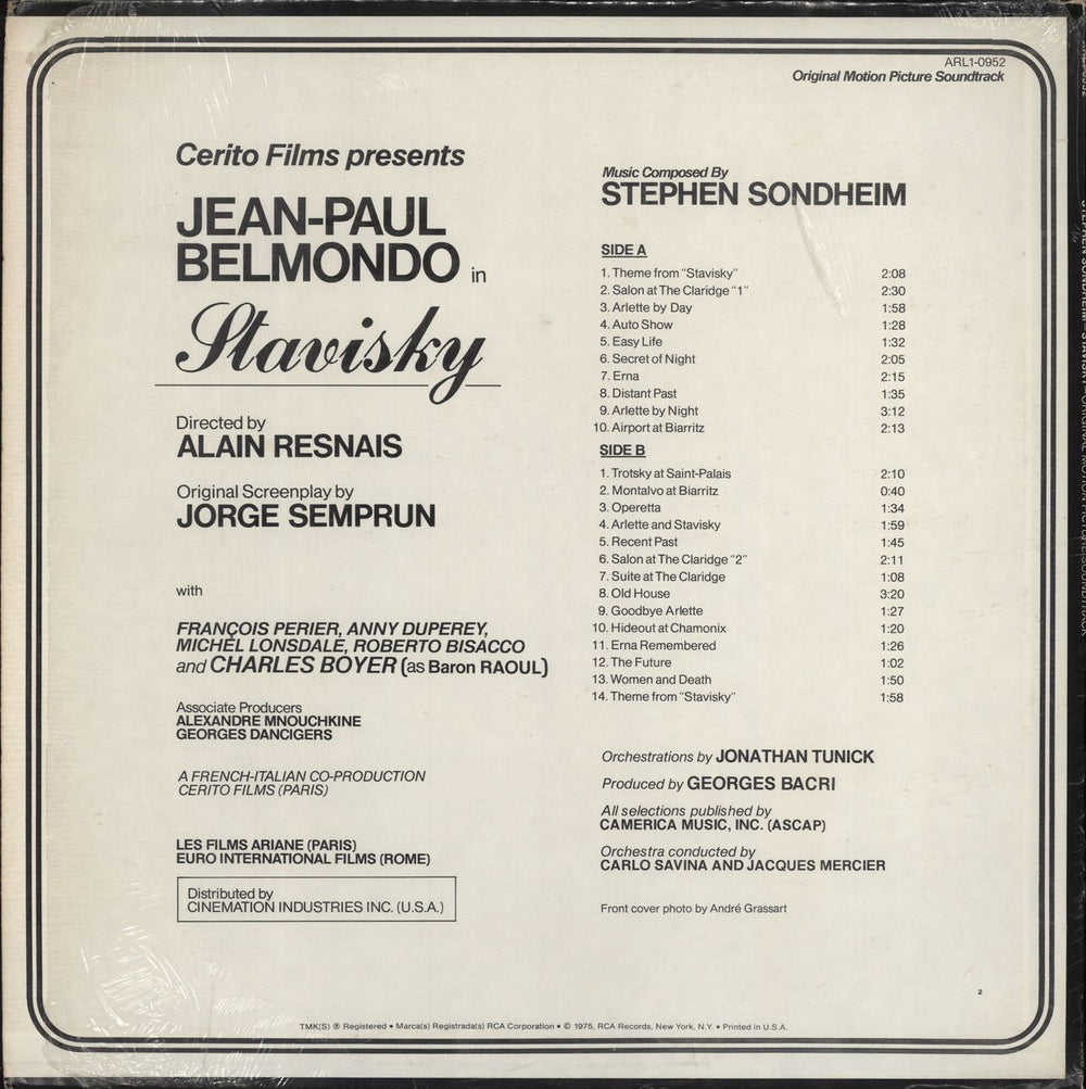 Original Soundtrack Stavisky US vinyl LP album (LP record)