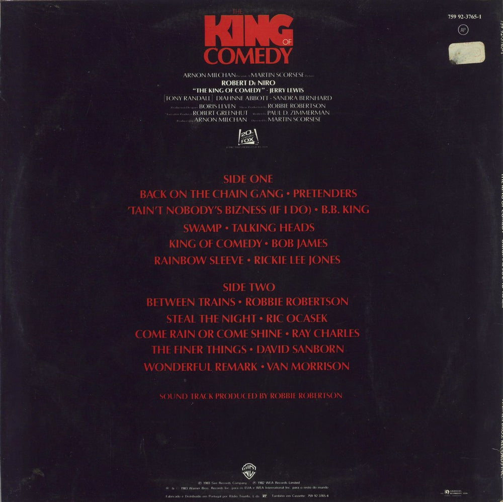 Original Soundtrack The King Of Comedy Portugese vinyl LP album (LP record)