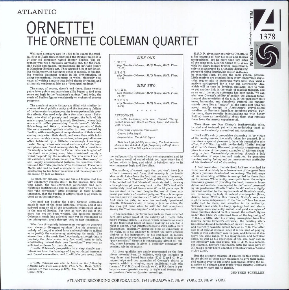 Ornette Coleman Ornette! US vinyl LP album (LP record)