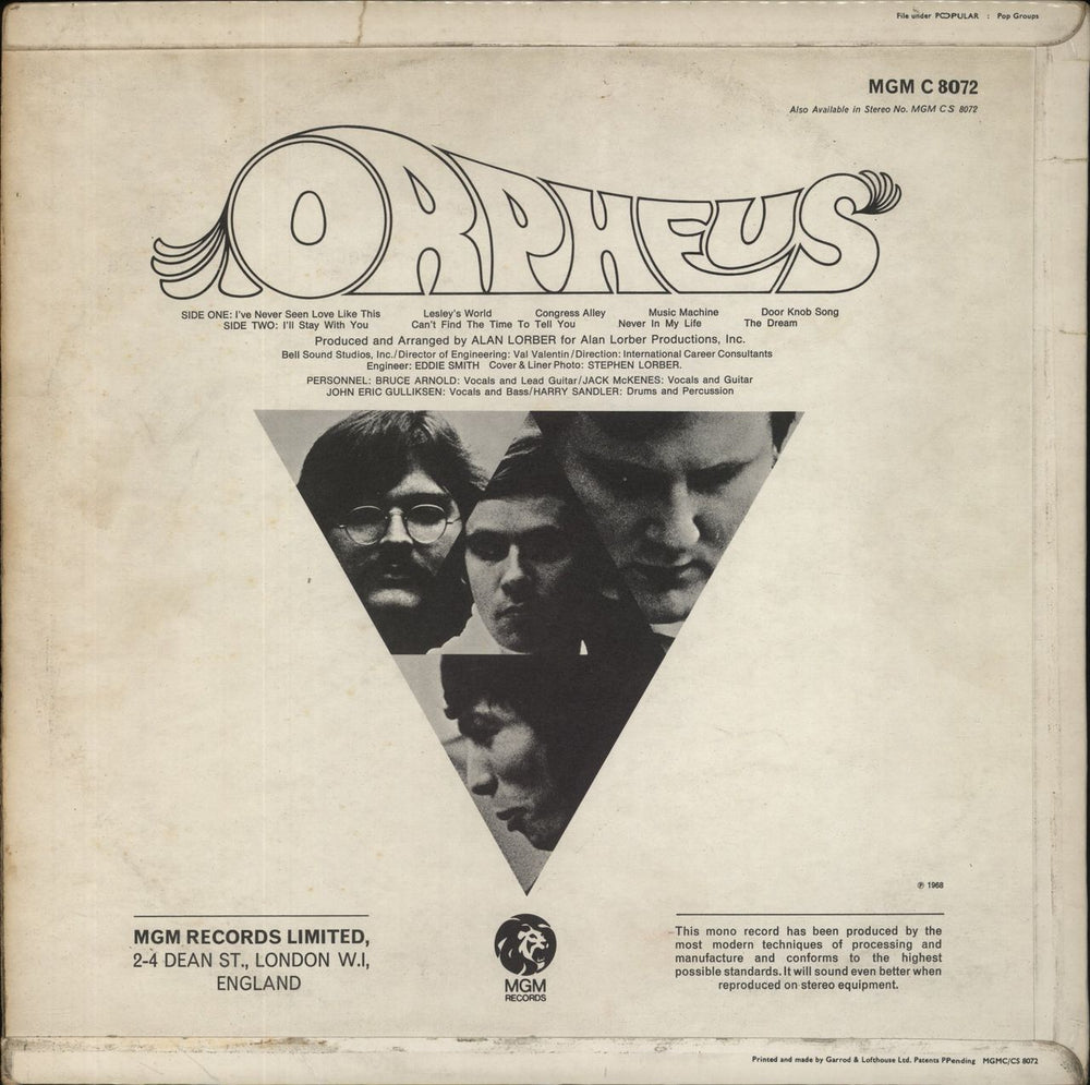 Orpheus Orpheus - VG/EX UK vinyl LP album (LP record)