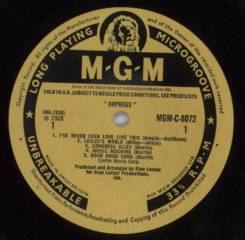 Orpheus Orpheus - VG/EX UK vinyl LP album (LP record) ORPLPOR857971