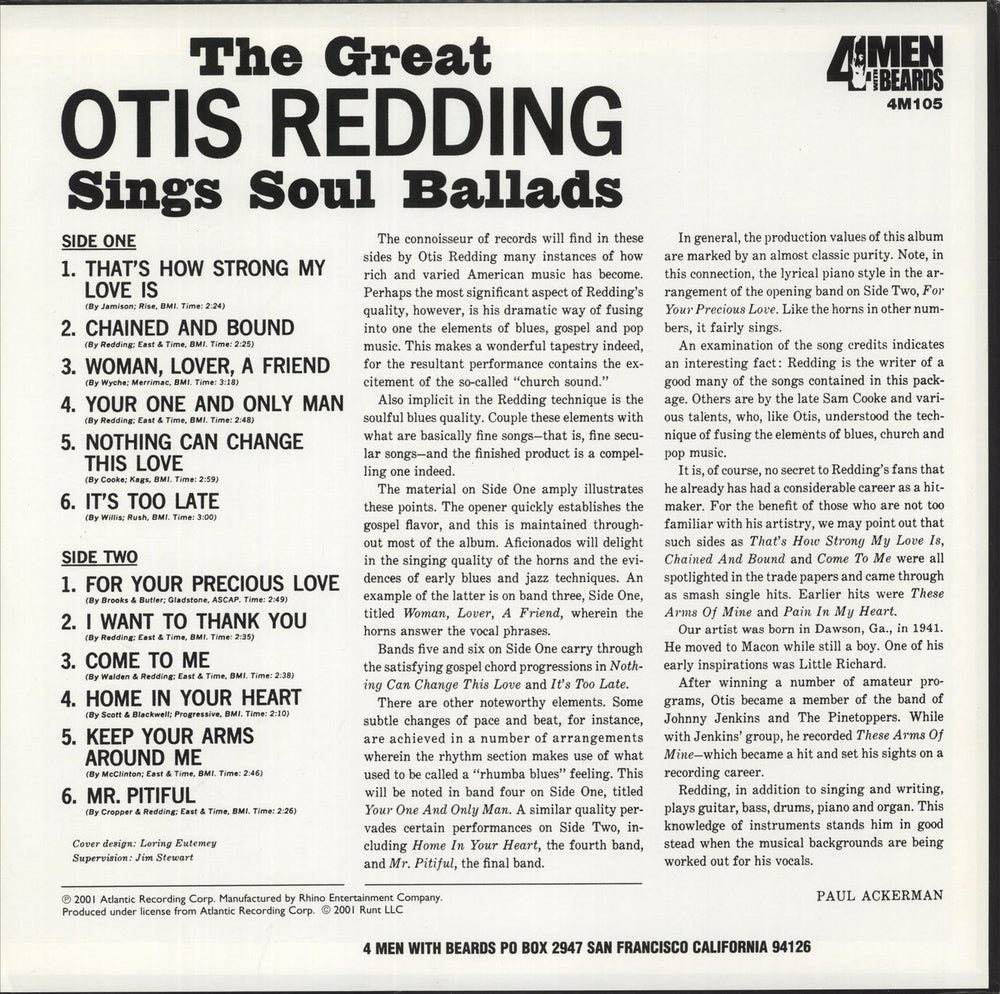 Otis Redding The Great Otis Redding Sings Soul Ballads US vinyl LP album (LP record)