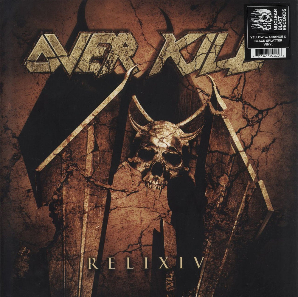 Overkill ReliXIV - Yellow w/ Orange & Black Splatter - Sealed US vinyl LP album (LP record) NBR35343