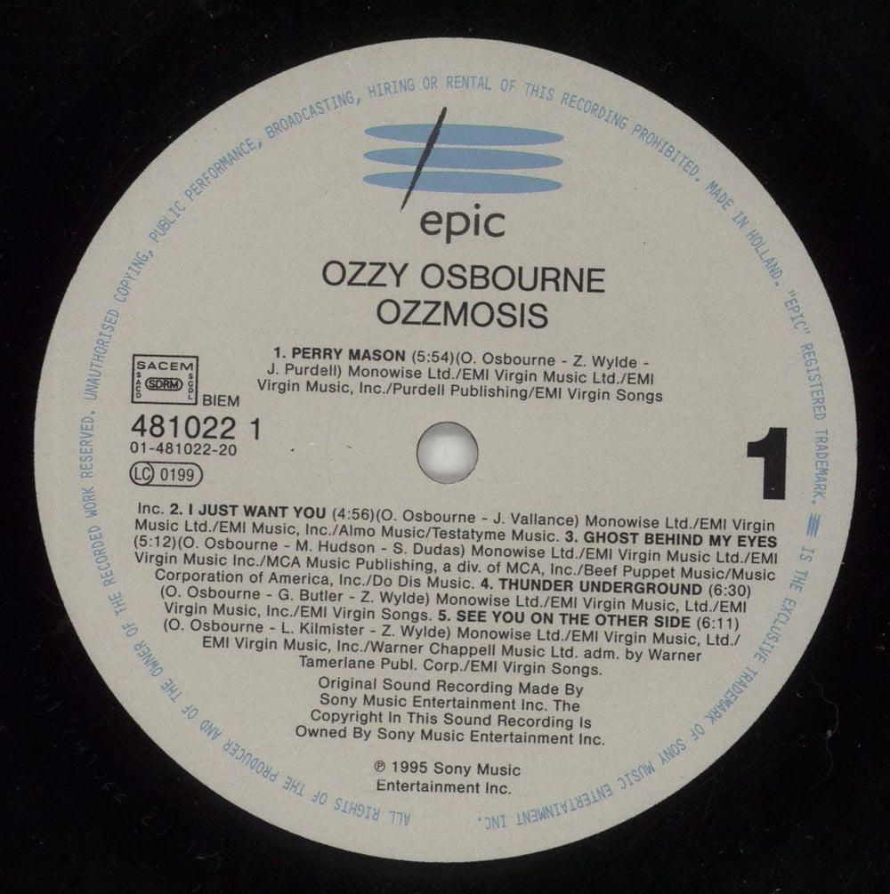 Ozzy Osbourne Ozzmosis UK vinyl LP album (LP record) OZZLPOZ190242