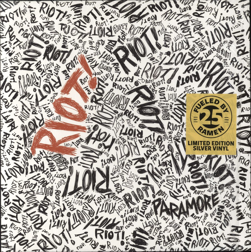 Paramore Riot! - Silver Vinyl - Stickered Shrink UK vinyl LP album (LP record) 075678645679