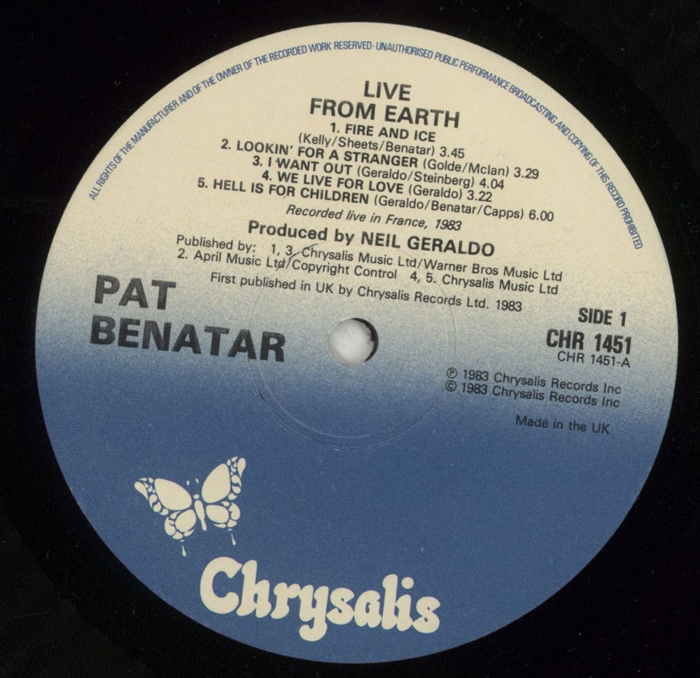 Pat Benatar Live From Earth - Sticker - Shrink UK vinyl LP album (LP record) BENLPLI874192