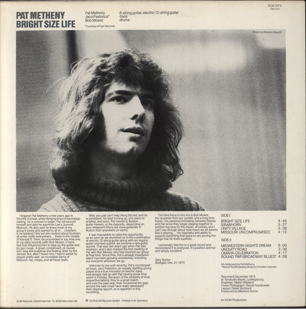 Pat Metheny Bright Size Life - VG German vinyl LP album (LP record)