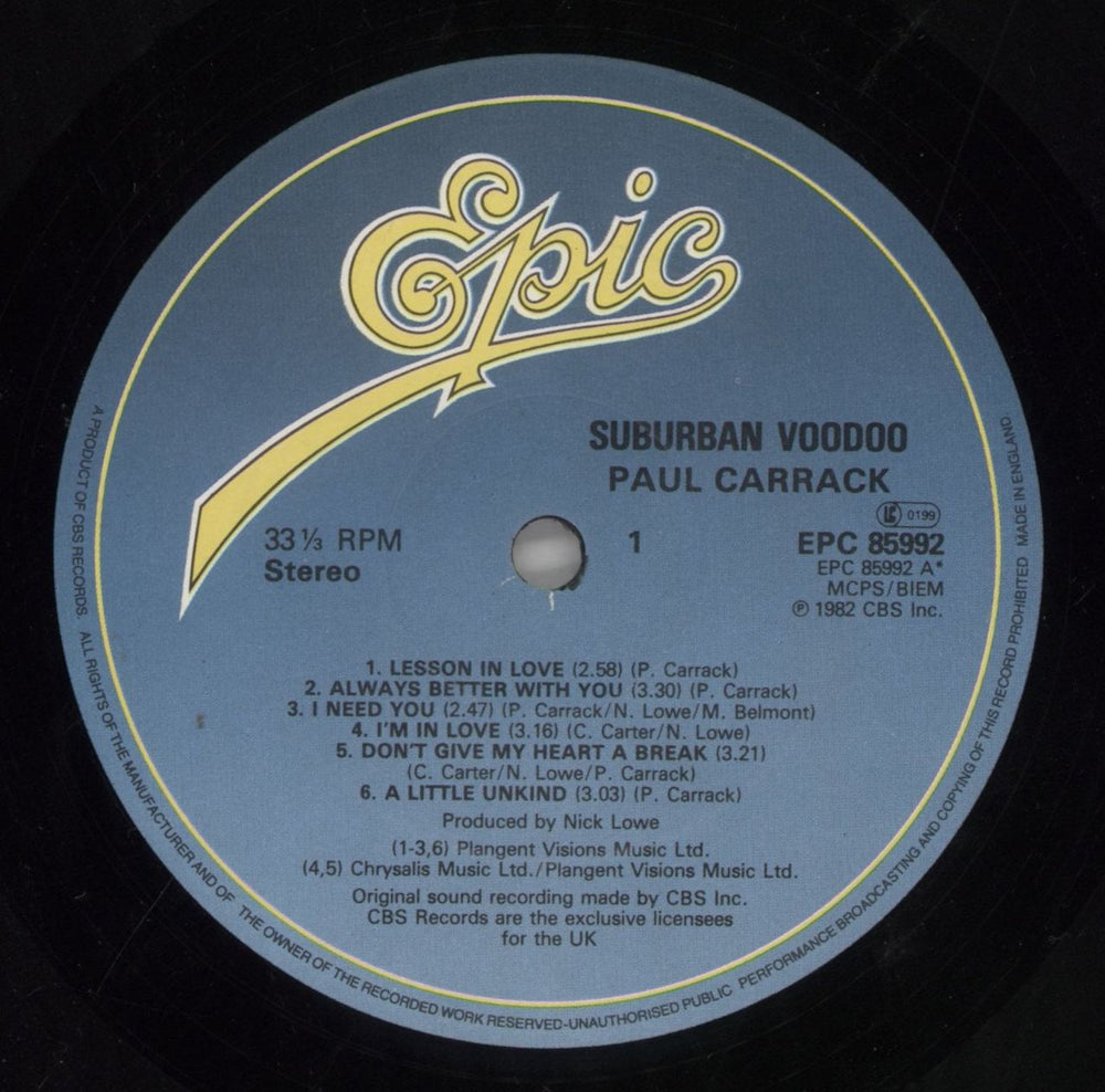 Paul Carrack Suburban Voodoo UK vinyl LP album (LP record) PCALPSU341600
