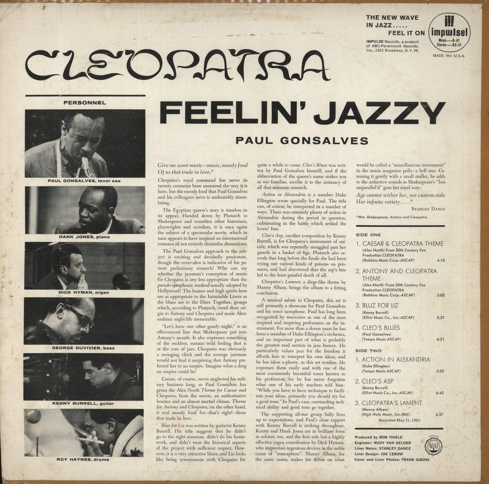 Paul Gonsalves Cleopatra Feelin' Jazzy - VG UK vinyl LP album (LP record)