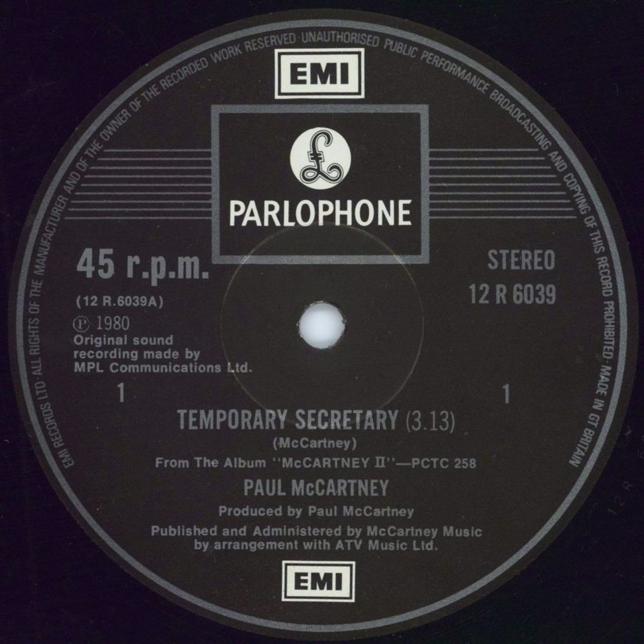 Paul McCartney and Wings Temporary Secretary + Sleeve - EX UK 12