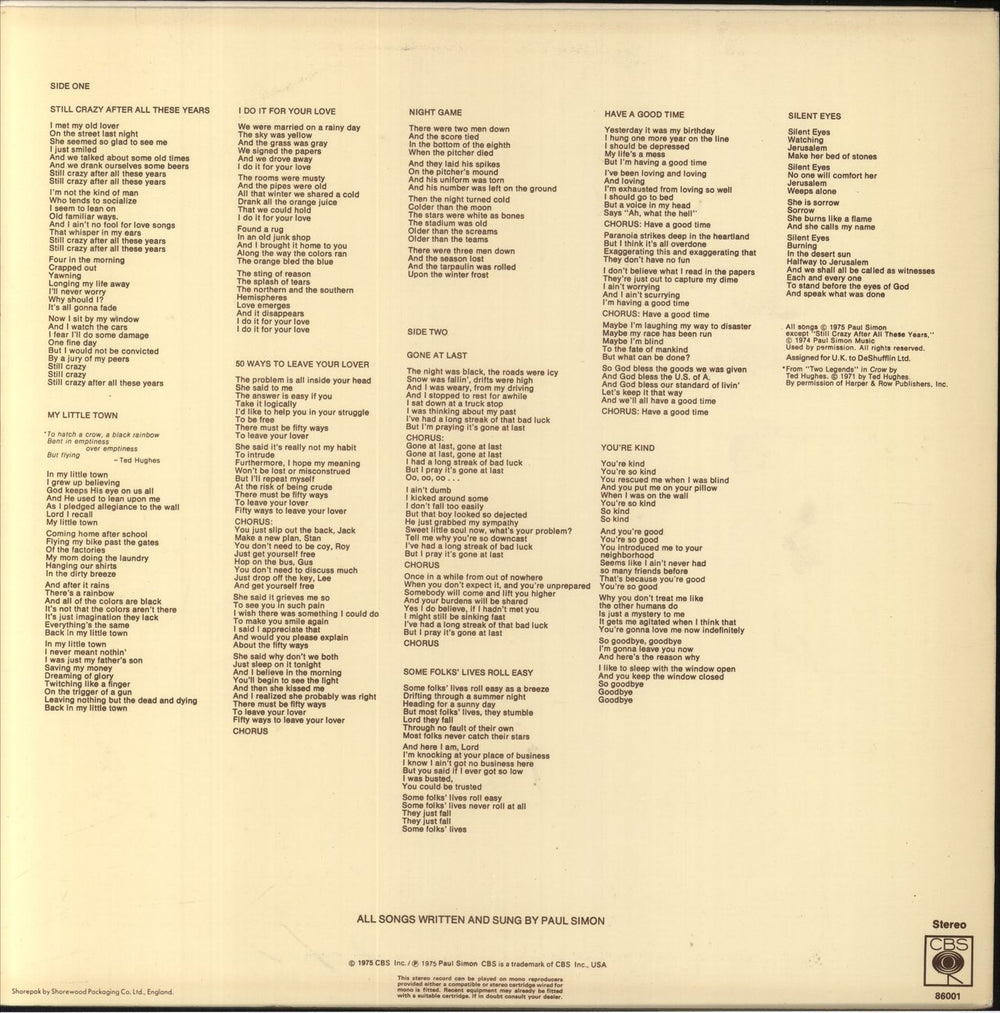 Paul Simon Still Crazy After All These Years + Hype Sticker UK vinyl LP album (LP record)