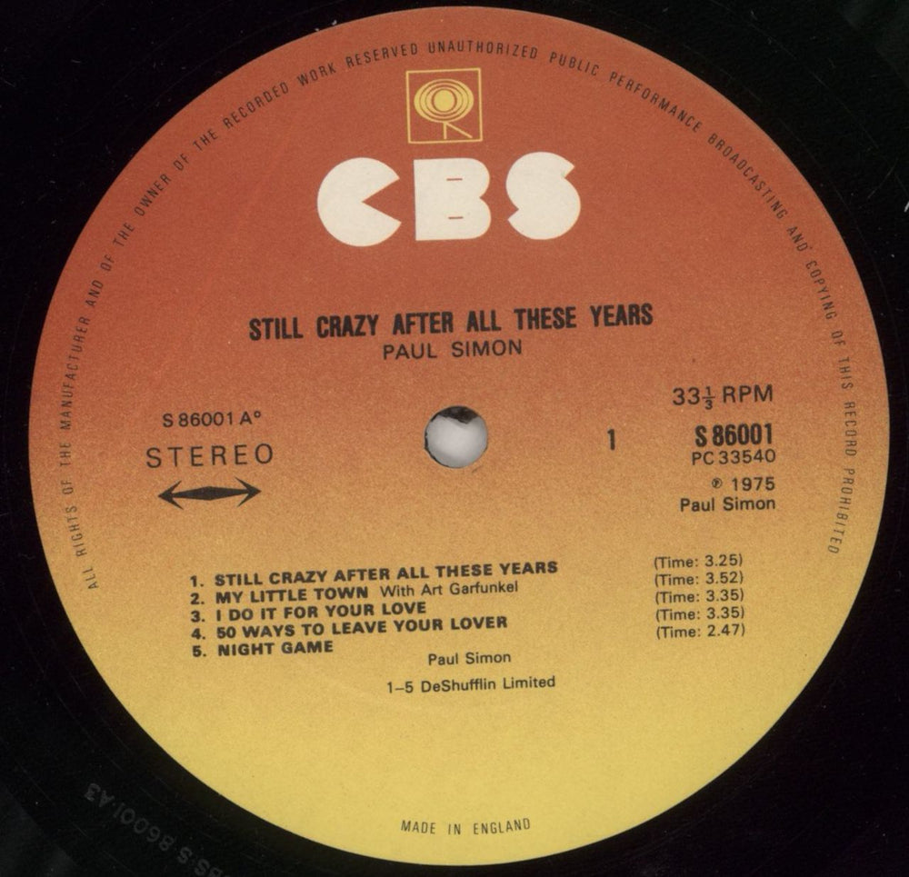 Paul Simon Still Crazy After All These Years + Hype Sticker UK vinyl LP album (LP record) PSILPST555623