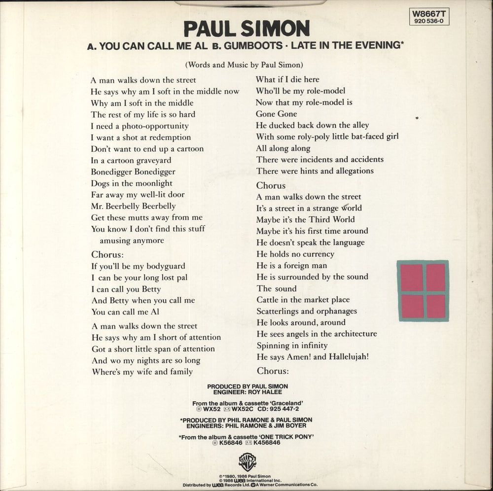 Paul Simon You Can Call Me Al UK 12" vinyl single (12 inch record / Maxi-single)