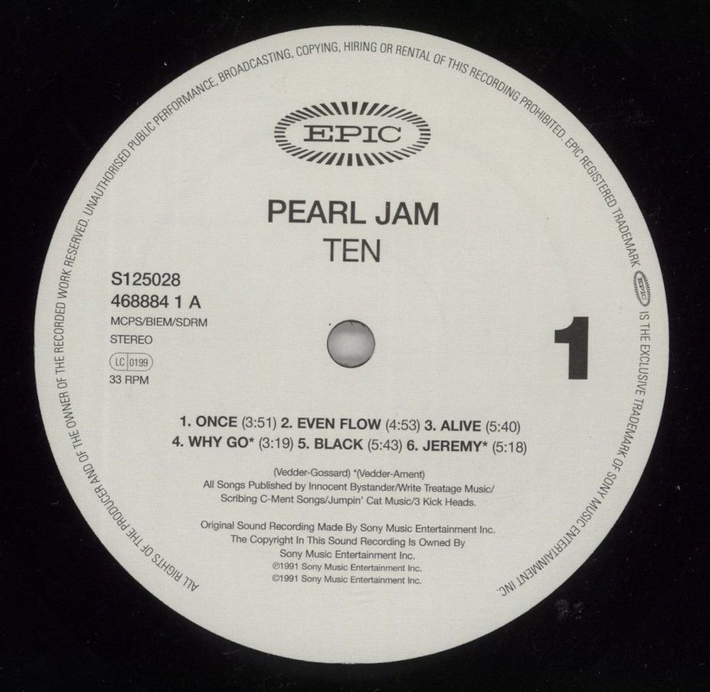 Pearl Jam Ten - 160gm UK vinyl LP album (LP record) PJALPTE870515