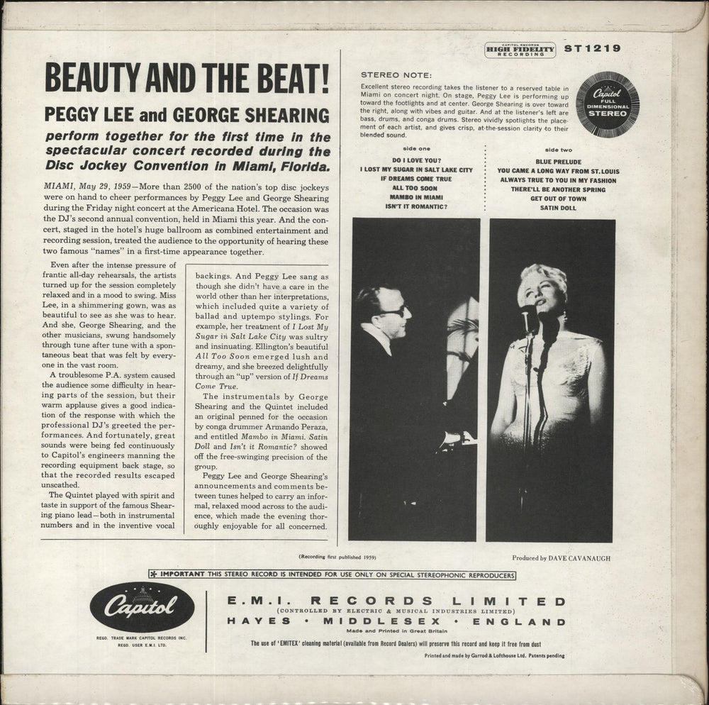 Peggy Lee Beauty And The Beat! - black & silver label UK vinyl LP album (LP record)