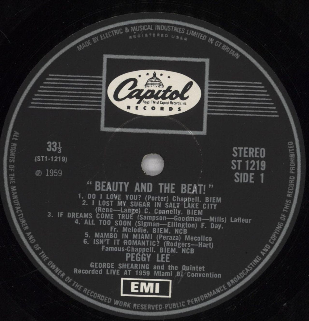 Peggy Lee Beauty And The Beat! - black & silver label UK vinyl LP album (LP record) PEGLPBE833608