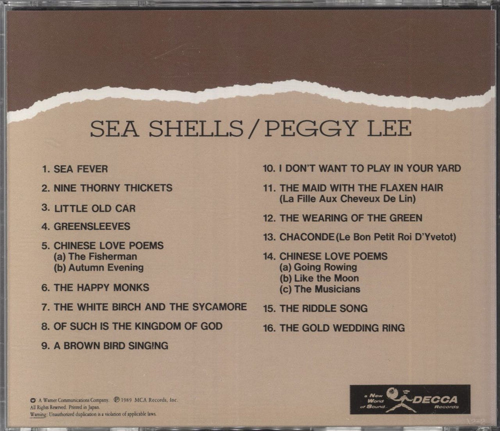 Peggy Lee Sea Shells Japanese CD album (CDLP)