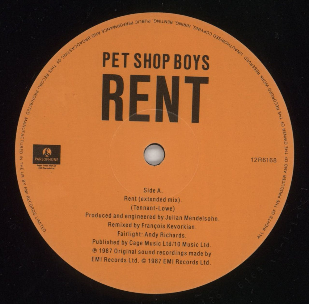 Pet Shop Boys Rent - EX UK 12" vinyl single (12 inch record / Maxi-single) PSB12RE263589