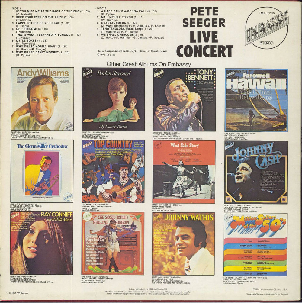 Pete Seeger Live Concert UK vinyl LP album (LP record)