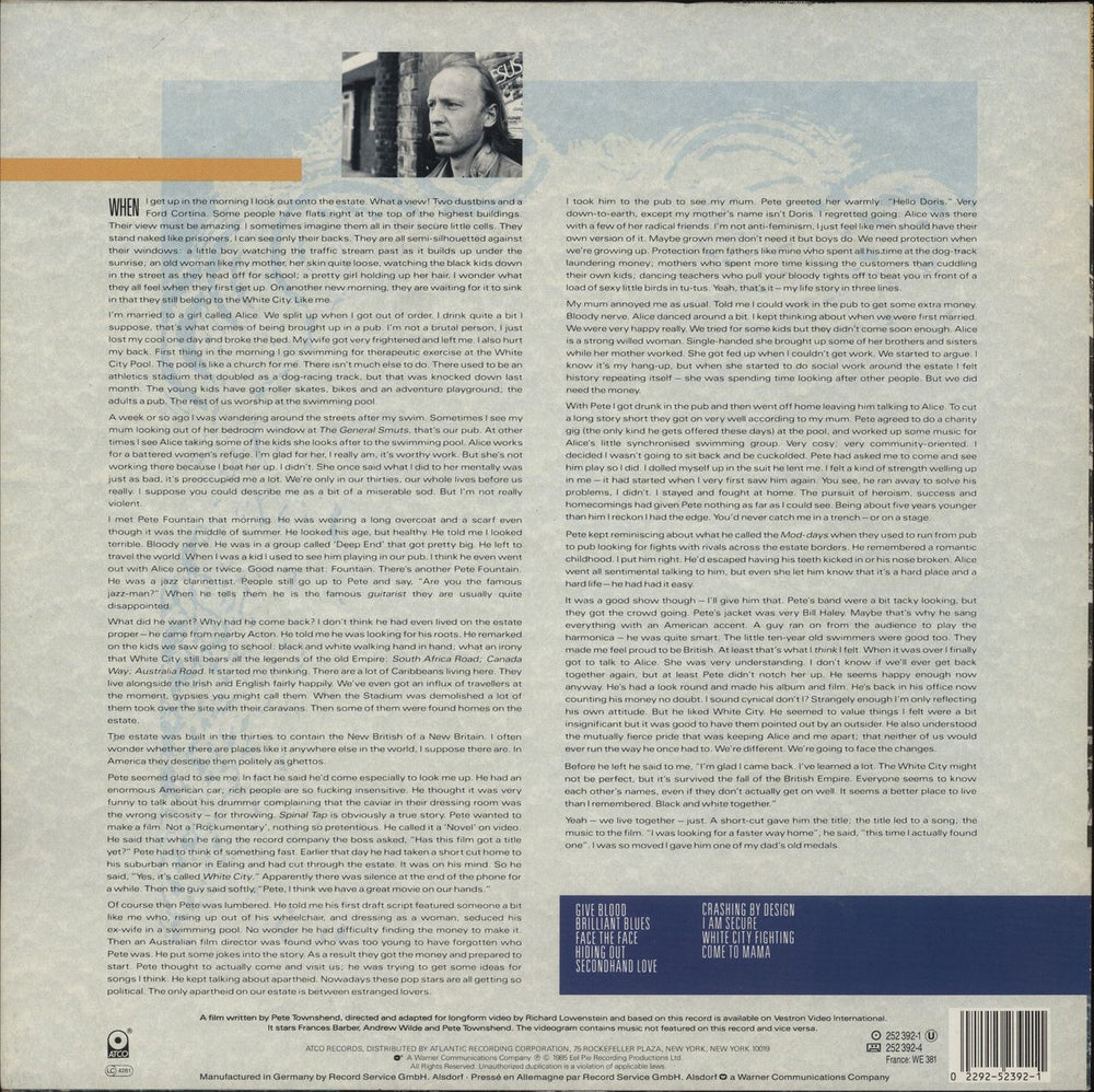 Pete Townshend White City German vinyl LP album (LP record) 022925239211