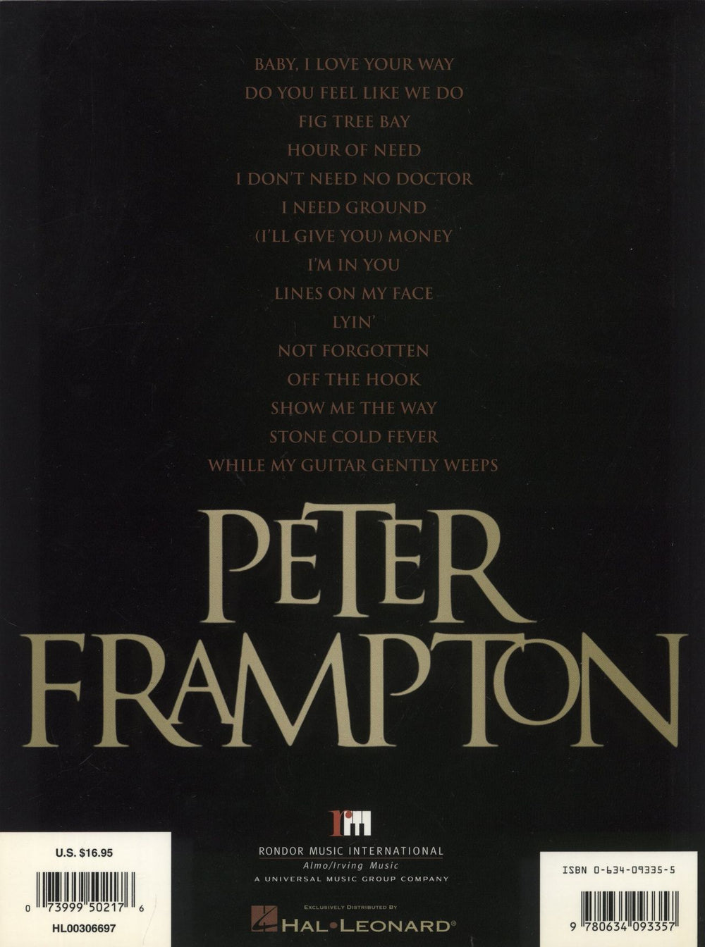 Peter Frampton Best Of Peter Frampton - Songbook US book 073999502176