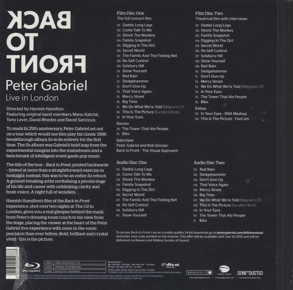 Peter Gabriel Back To Front - Live In London - Sealed UK box set 5034504997974