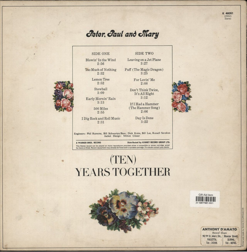 Peter Paul & Mary Ten Years Together - Green Label UK vinyl LP album (LP record)