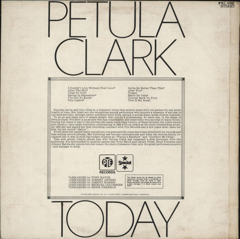 Petula Clark Today UK vinyl LP album (LP record)