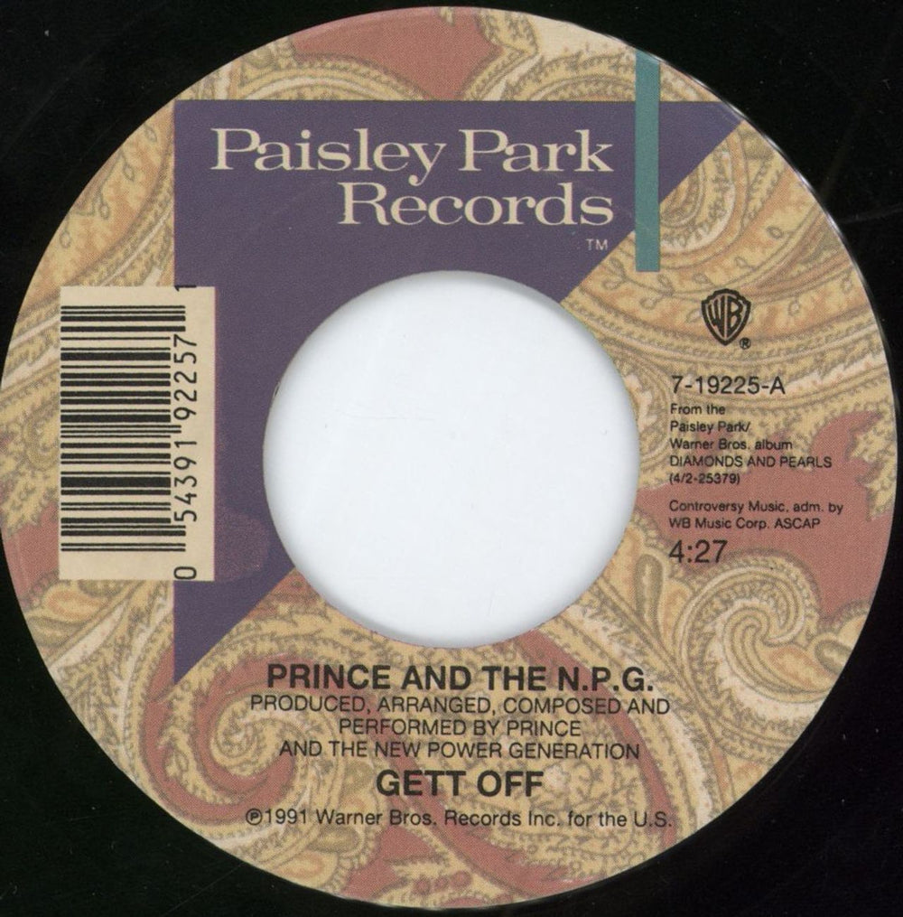 Prince Gett Off US 7" vinyl single (7 inch record / 45) 7-19225